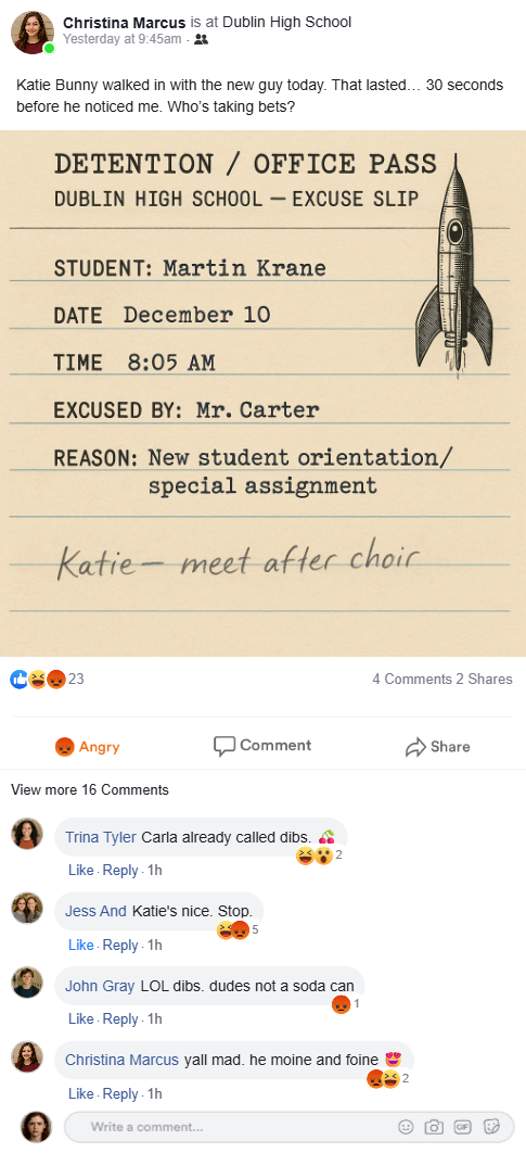 Facebook post about Martin