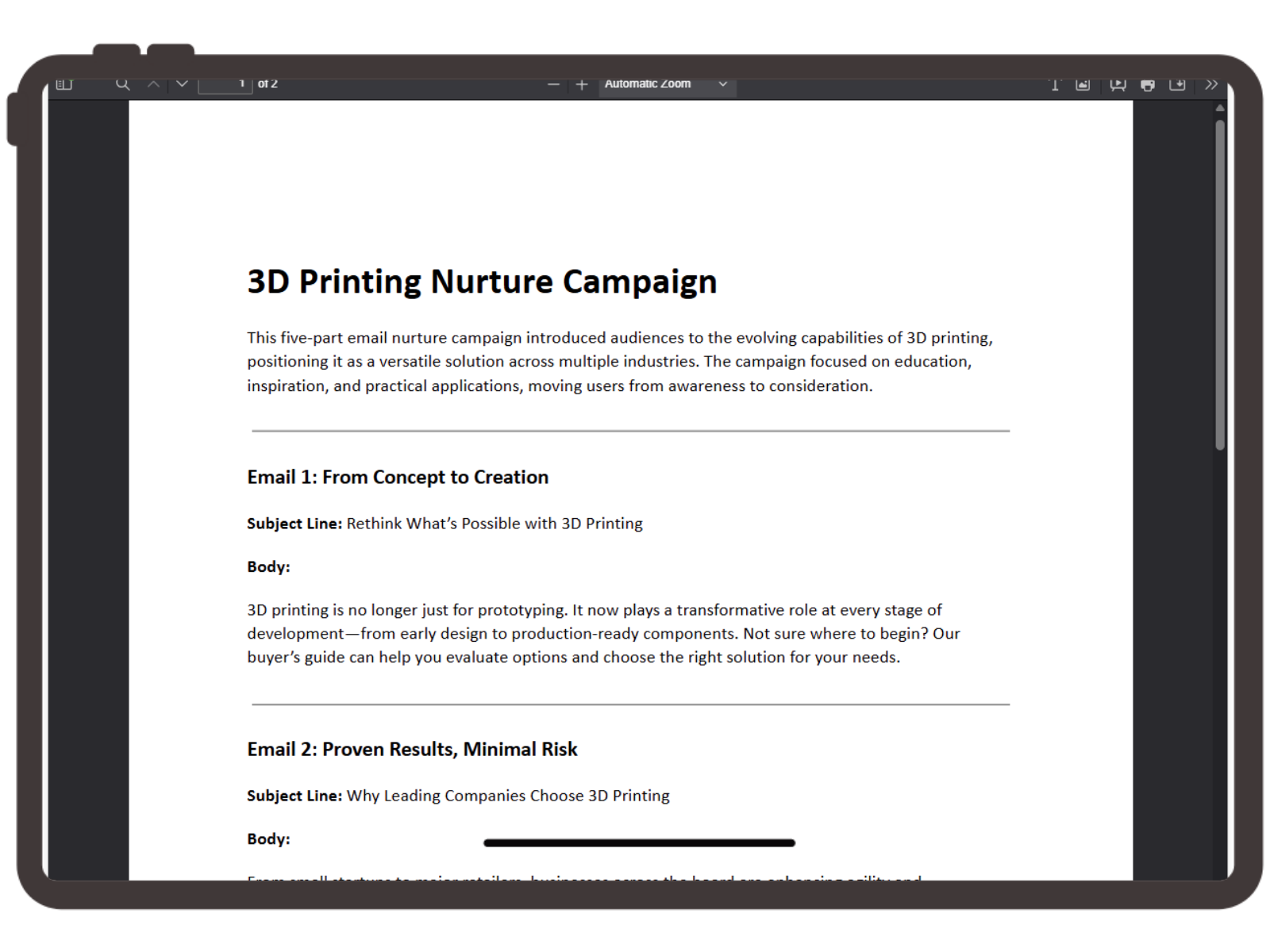 3D Printing Nurture Template Screenshot