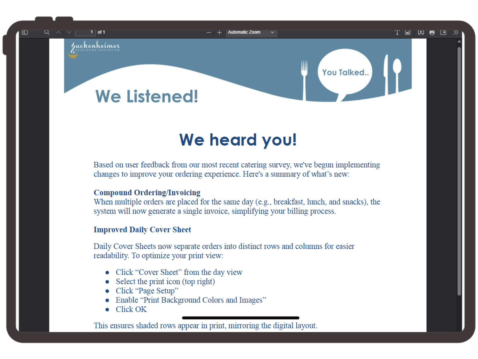Catering Feedback Screenshot